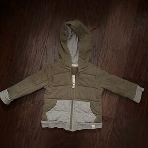 Kids Olive Hooded Quilted Jacket with Contrast Trim